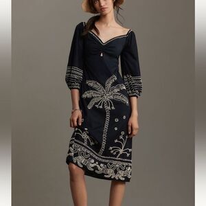 Farm Rio Sweetheart Cutout Beaded Midi- Dress